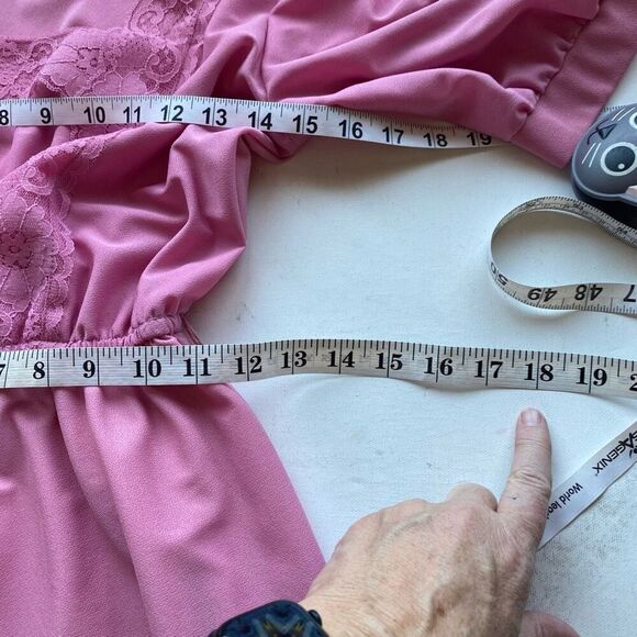 Vintage 70s 80s Pink Mauve Midi Dress Lace Women’s 8 or Small-Medium Stretchy Po - Picture 5 of 14
